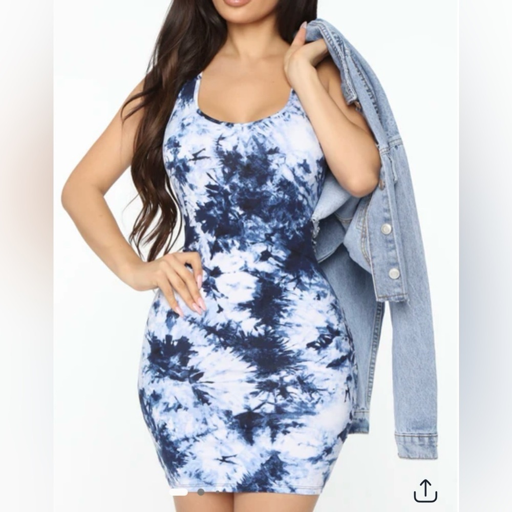 NWT Tie-Dye Bodycon Mini Dress - Blue - Size Small